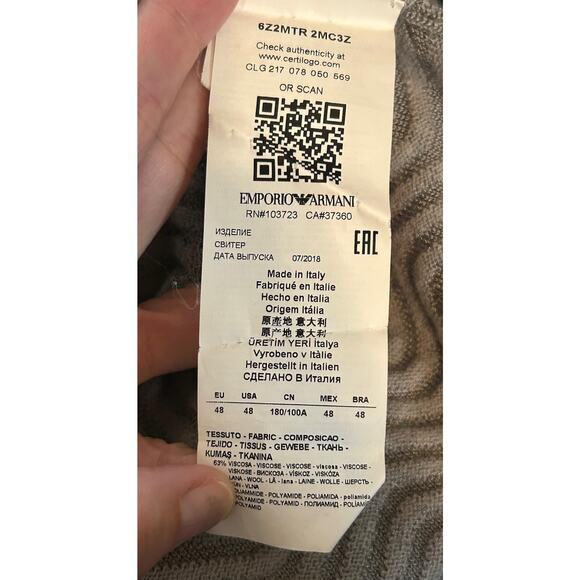 Emporio Armani Women’s Chevron Wool Blend Gray Sweater-Size 48/XL Made In Italy - Picture 5 of 7